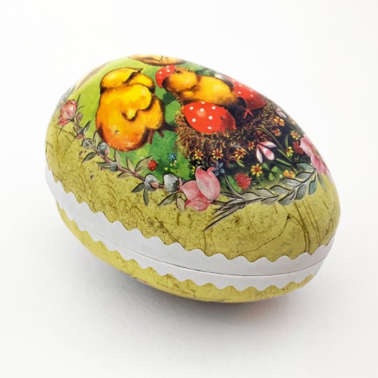 4-1/2" Vintage Style Chicks and Nest Papier Mache Easter Egg Container ~ Germany